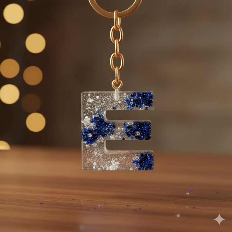 Crystal & Blue Theme Customize Alphabet keychain